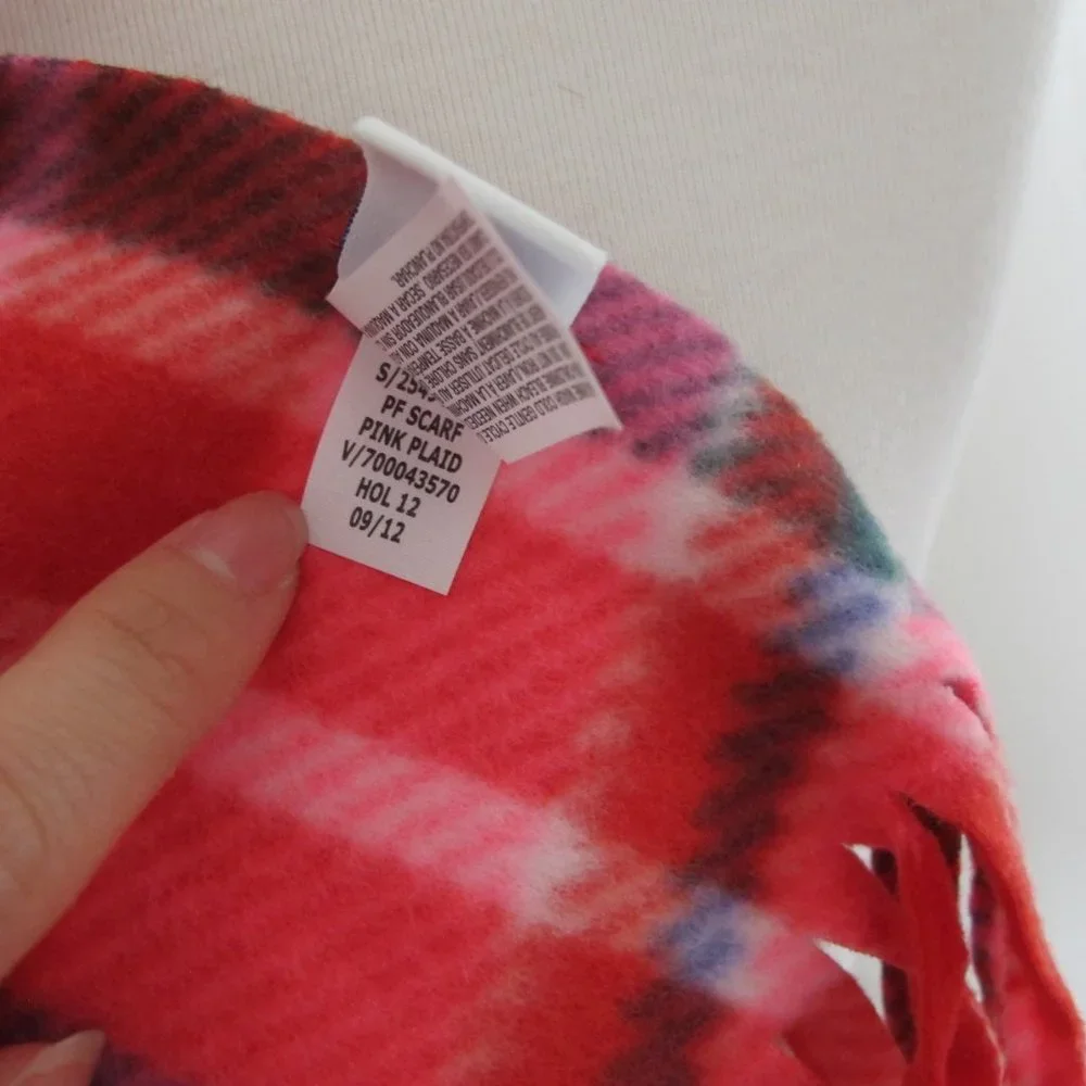3/$15 Pink Plaid Scarf with Fringe - Picture 7 of 7